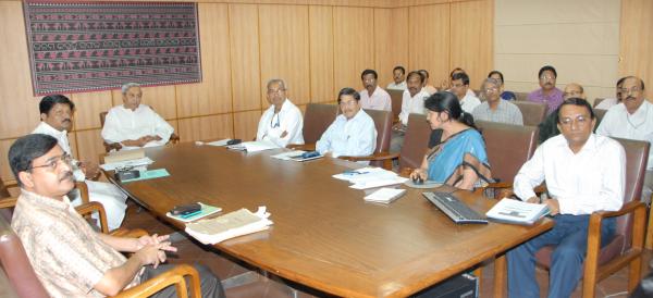 Chief Minister Shri Naveen Patnaik reviewing on follow up action on implementation of Rashtriya Madhyamik Sikshya Abhiyan at Secretariat on 29-7-2011.