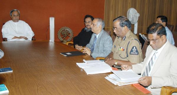 Naveen Patnaik  reviewing the situation of Kandhamal District at a high level meeting at Secretariat.