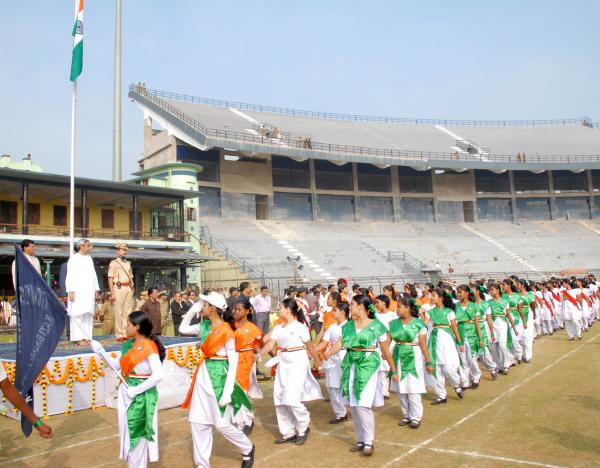 Naveen Patnaik taking Salute at the Republic Day parade at Barabati Stadium, Cuttack.