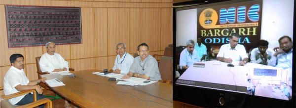 Naveen Patnaik discussing on Rural and Urban Electrification programme through Video Conference with District Collectors at Secretariat.