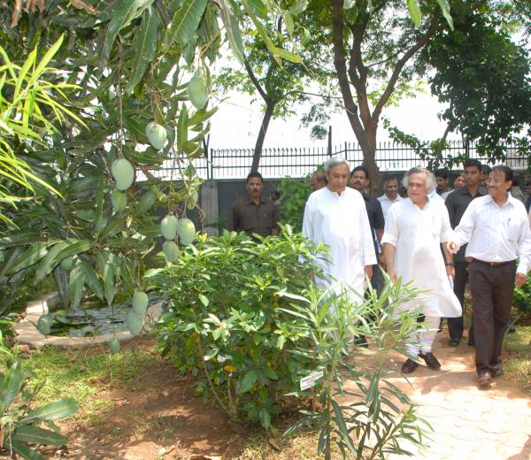 Naveen Patnaik visiting the fragrance Park with Union Minister Shri Jairam Ramesh in Bhubaneswar developed by Ministry of Forest & Environment on 1-6-2011.