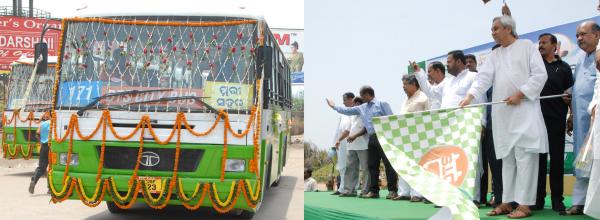 Naveen Patnaik Flagging off City Bus Service at Puri on 22-6-2011.