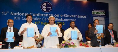 Chief Minister Shri Naveen Patnaik releasing the Book of e-Office Procedure at the 15th National Conference on e-Governance at KIIT Convention Centre Date-09-Feb-2012