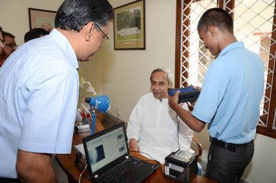 Biometric data of Hon�ble Chief Minister Shri Naveen Patnaik being taken for National Population Register at Naveen Niwas Date-26-Jun-2012