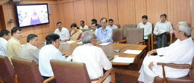 Chief Minister Shri Naveen Patnaik reviewing on Implementation of Govt. Schemes & Initiatives through Video Conferencing with District Collectors at Secretariat Date-07-Aug-2012