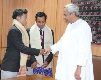 Chief Minister Shri Naveen Patnaik felicitating Pankaj and Jaffer, the two Odia Visually Challenged Cricketers who played for India in World T-20 Championship for Visually impaired at Secretariat Date-14-Dec-2012 