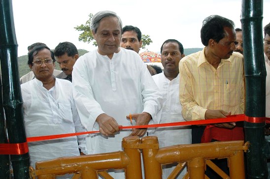 Naveen Patnaik inaugurating  Bamboo hut at Chandaka.