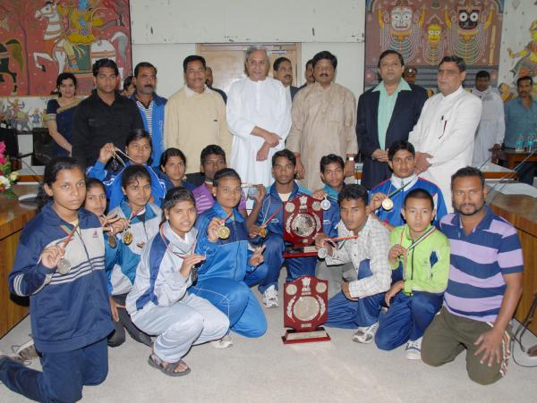 Winner of National Inter-School Sports Competition with Chief Minister Shri Naveen Patnaik at Secretariat.