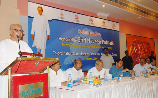 Naveen Patnaik addressing the gathering at the Co-ordination Committee of Industries Association at Hotel Swasti Plaza.