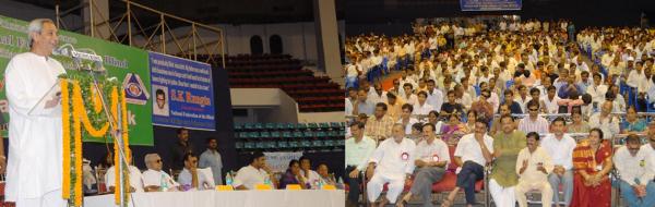 Naveen Patnaik addressing to the gathering at the National Federation of the Blind at Indoor Stadium, Cuttack.