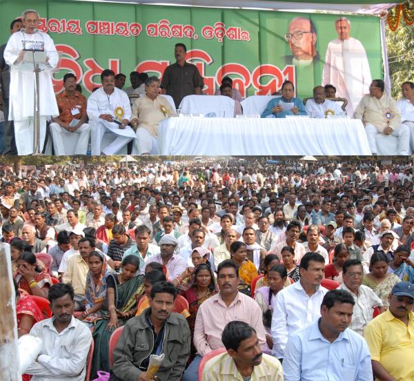 Naveen Patnaik addressing at the Tristariya Panchayati Parisada Pratinidhi Samilani at PMG Square, Bhubaneswar.